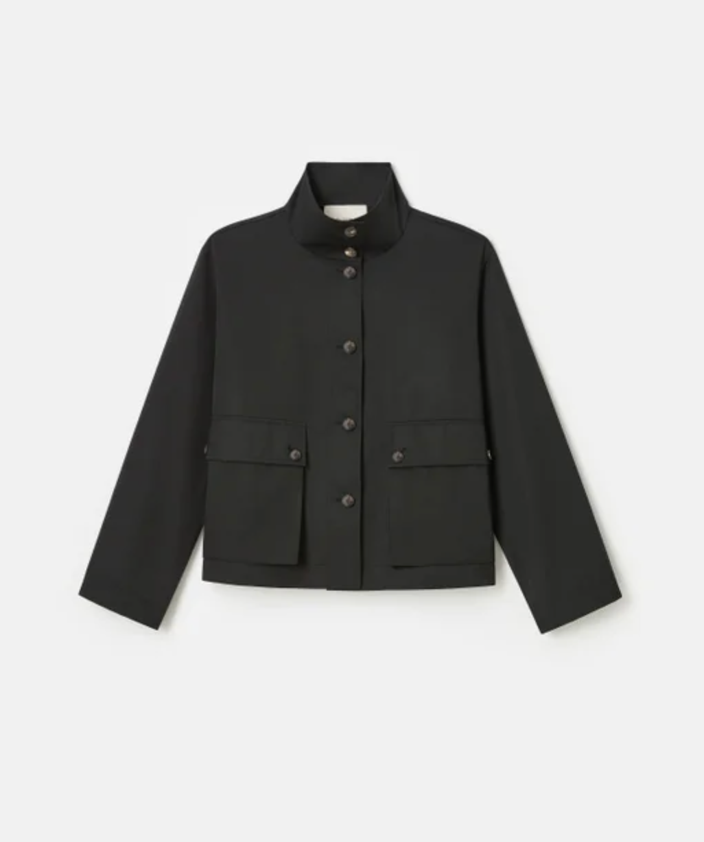 Twill Funnel Neck Jacket-Clothing-Lafayette 148-Black-XS-Mercantile Portland
