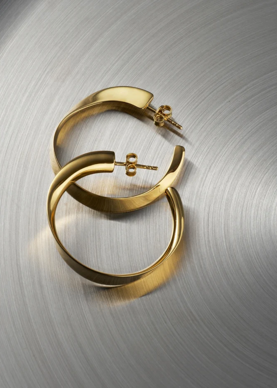 Twist Wave Hoops in Yellow Gold Plate-Jewelry-Otiumberg-Yellow Gold-OS-Mercantile Portland