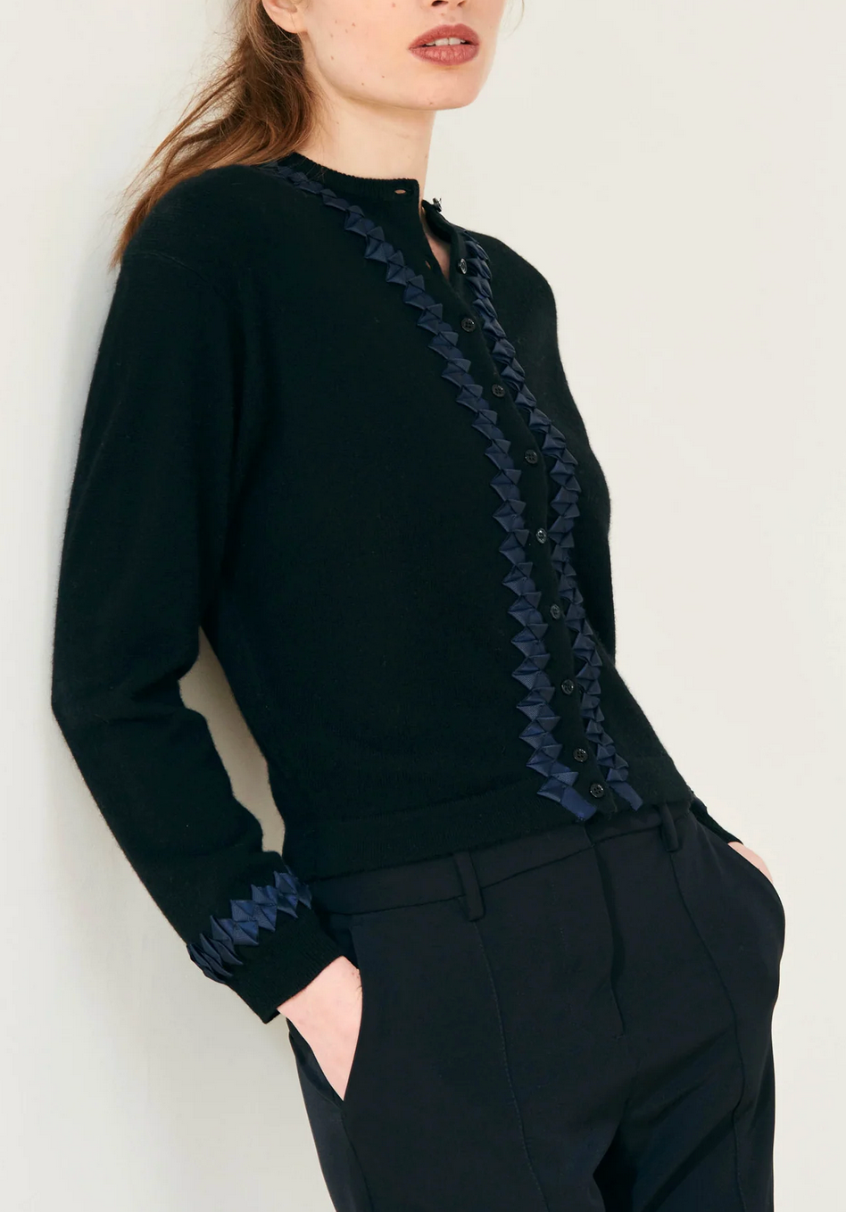 Twisted Ribbon Cardigan-Clothing-Jumper 1234-Black-1-Mercantile Portland