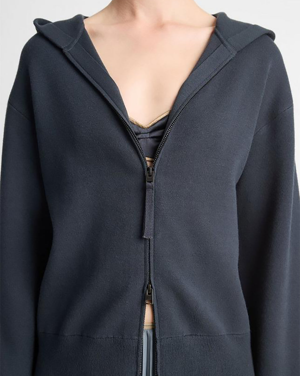 Two-Way Zip-Up Hoodie-Sweaters-Vince-Graphite-XXS-Mercantile Portland