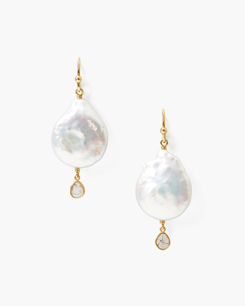 White Pearl and Diamond Teardrop Earrings-Chan Luu-Mercantile Portland