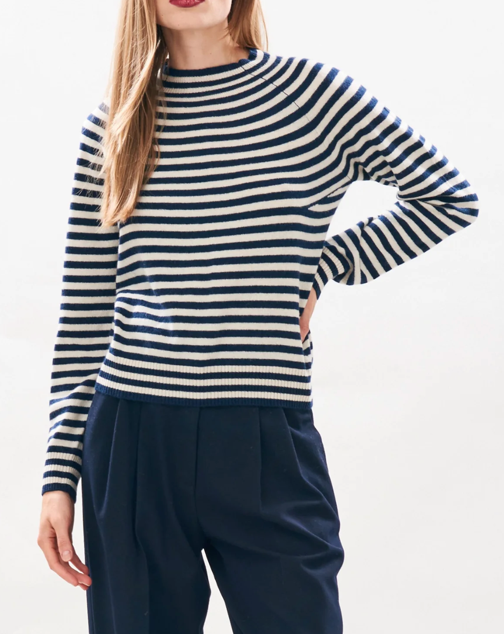 Vary Stripe Crew-Clothing-JUMPER 1234-Black / Cream-1-Mercantile Portland