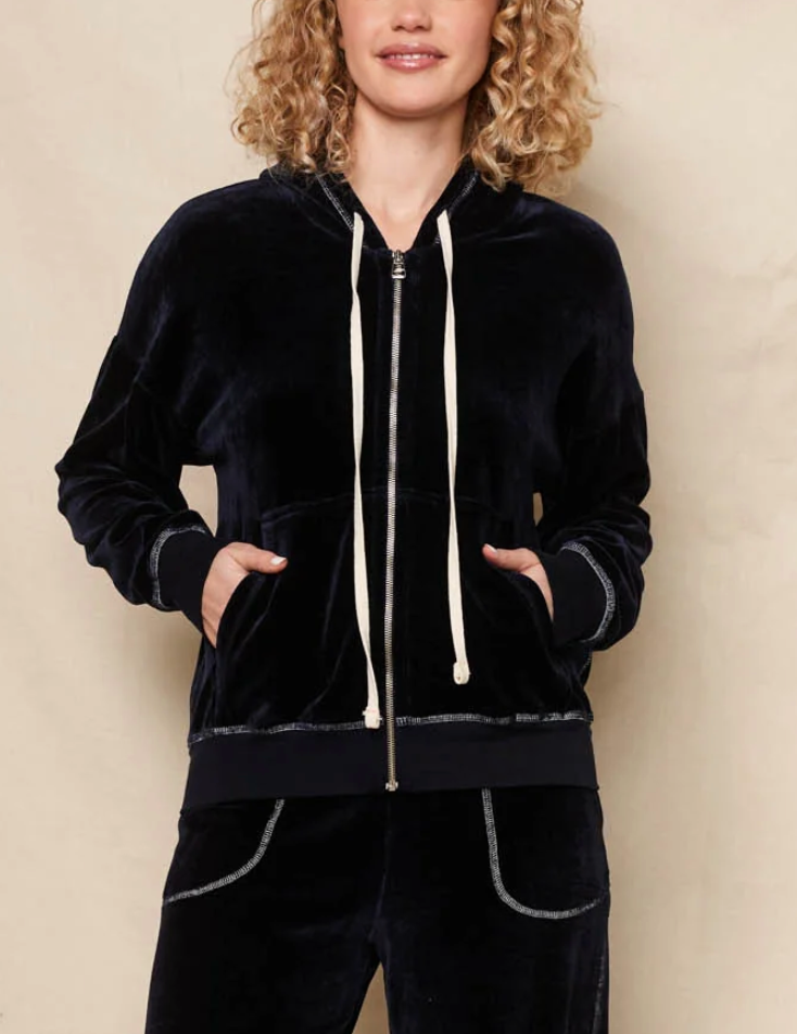 Velour Zip Hoodie-Sweaters-Sundry-XS-Deep Navy-Mercantile Portland