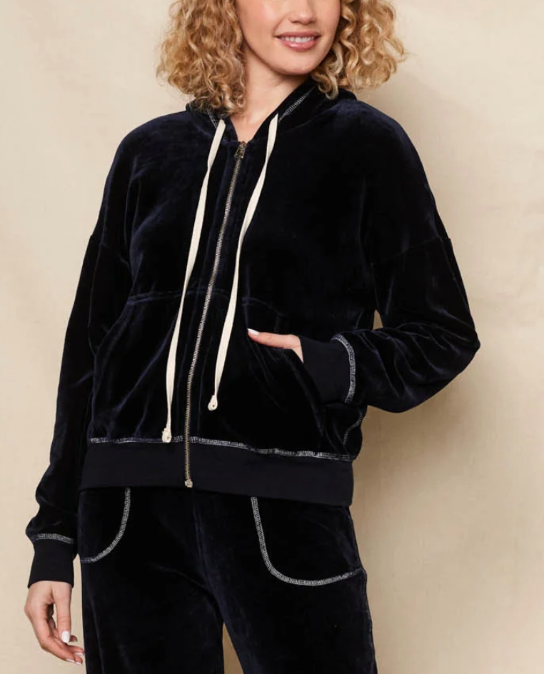 Velour Zip Hoodie-Sweaters-Sundry-XS-Deep Navy-Mercantile Portland