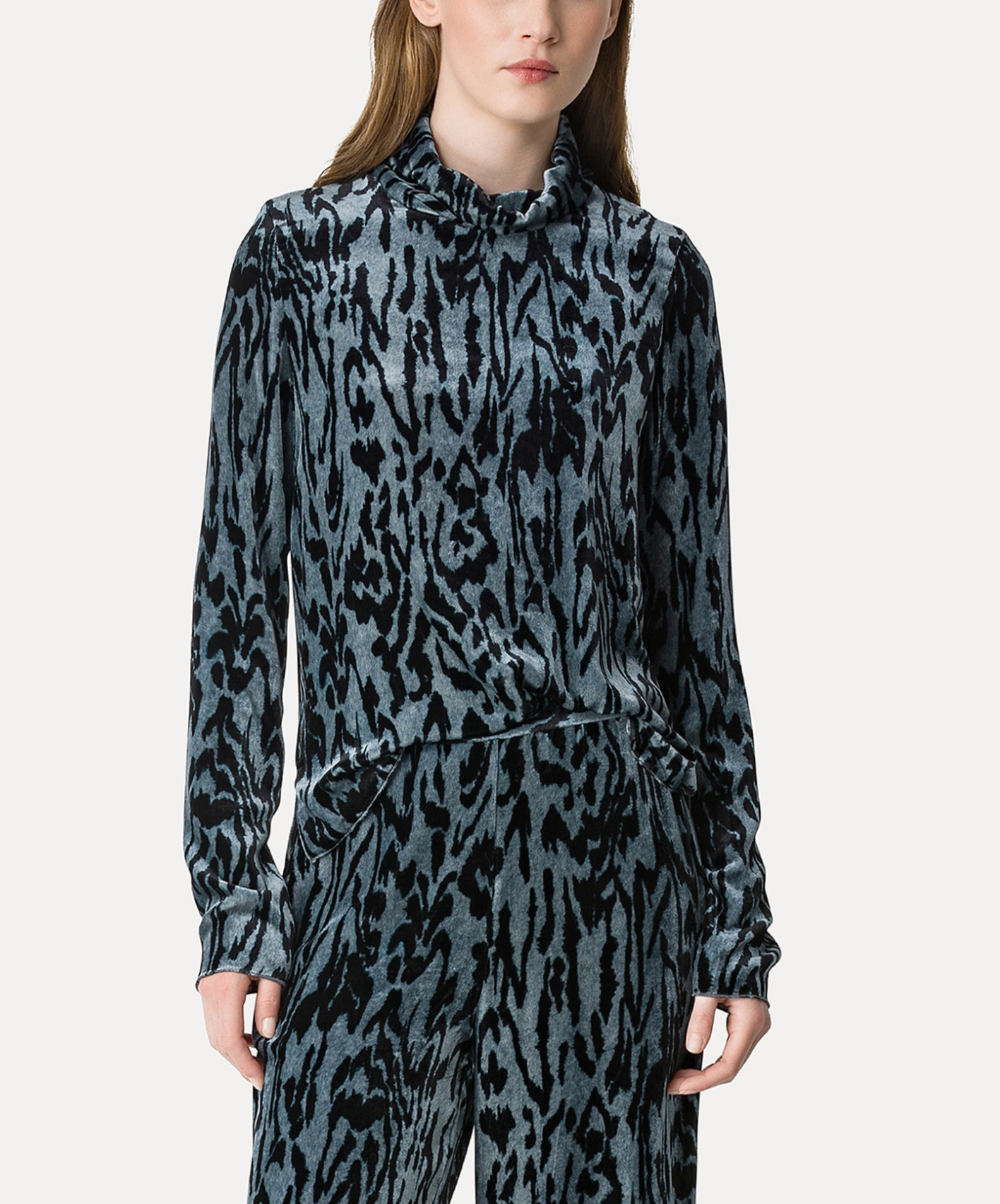 Velvet Rollneck Shirt With Moire Print-Tops-Forte Forte-Stone-00-Mercantile Portland