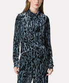 Velvet Rollneck Shirt With Moire Print-Tops-Forte Forte-Stone-00-Mercantile Portland