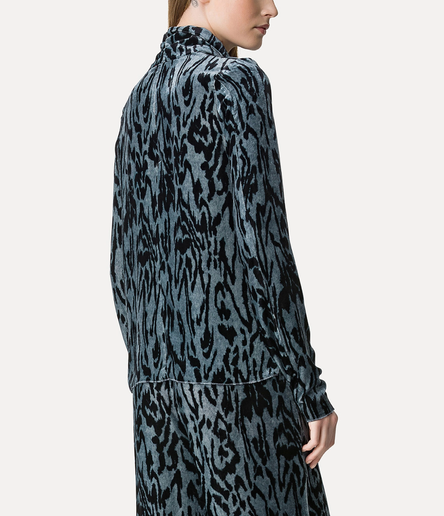 Velvet Rollneck Shirt With Moire Print-Tops-Forte Forte-Stone-00-Mercantile Portland