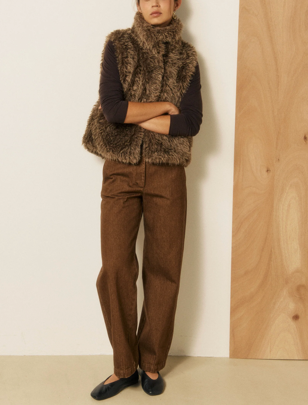 Verso Vest in Long-Pile Faux Fur-Outerwear-HARTFORD-Brown-1-Mercantile Portland