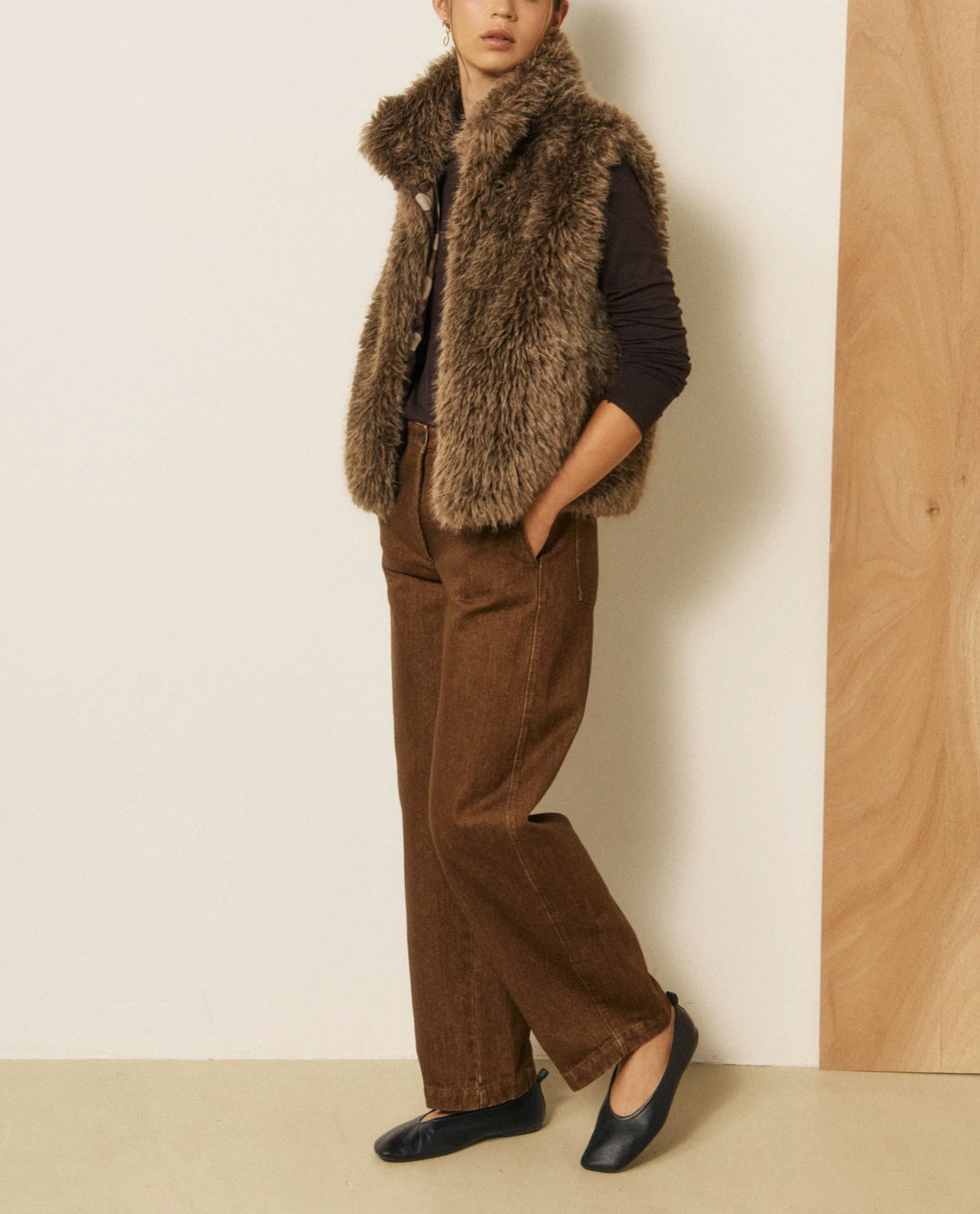Verso Vest in Long-Pile Faux Fur-Outerwear-HARTFORD-Brown-1-Mercantile Portland