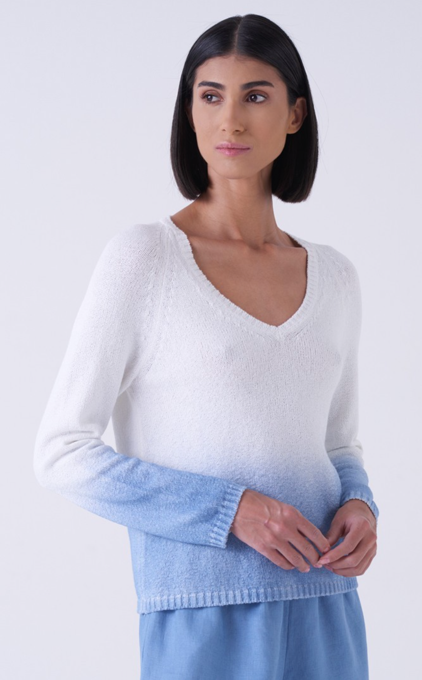 Vibrazione V-Neck Sweater-Sweaters-Amina Rubinacci-DENIM-46-Mercantile Portland