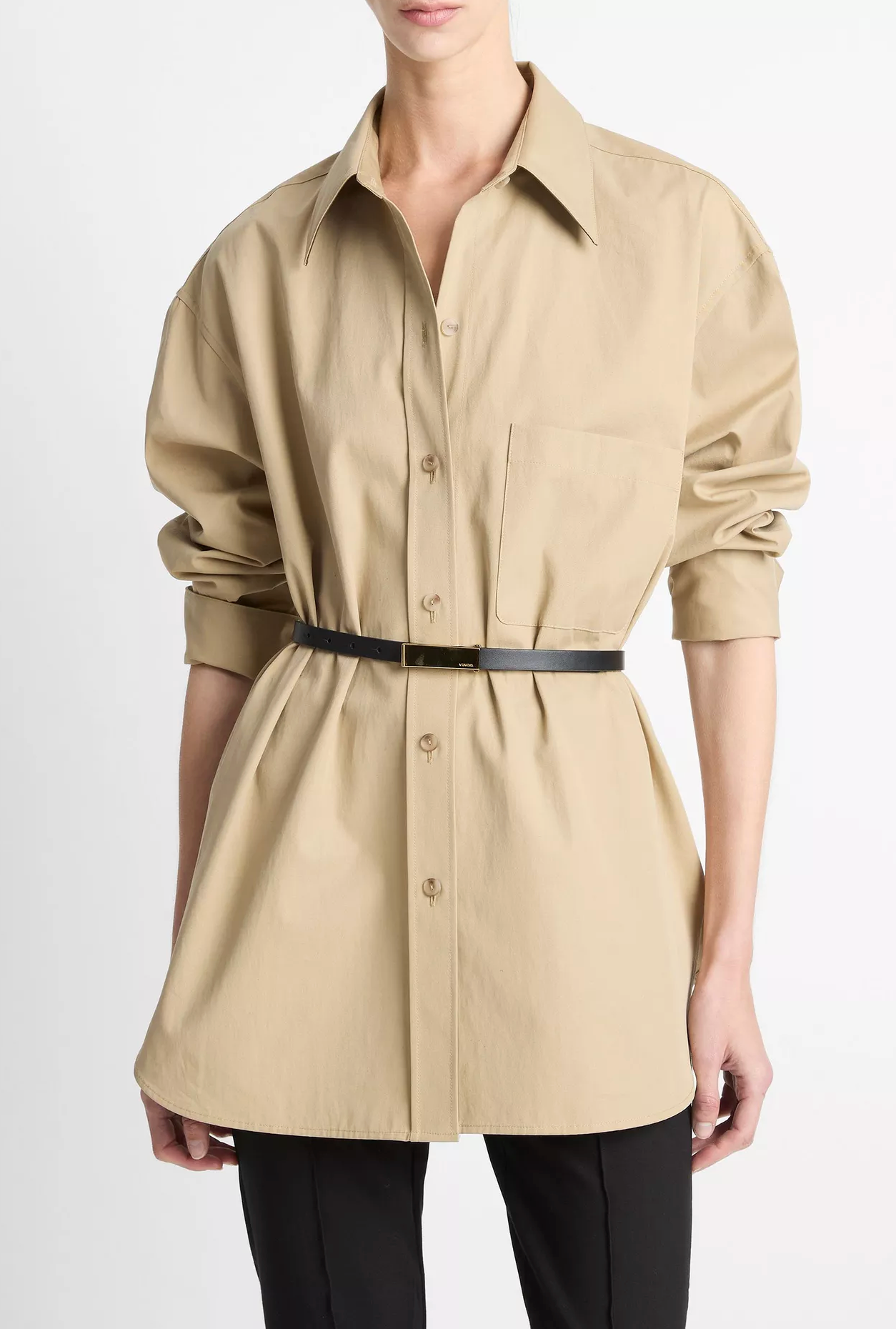 VINCE OVERSIZED SHIRT W/FAUX LEATHER-Clothing-Vince-Amalfi-XS-Mercantile Portland