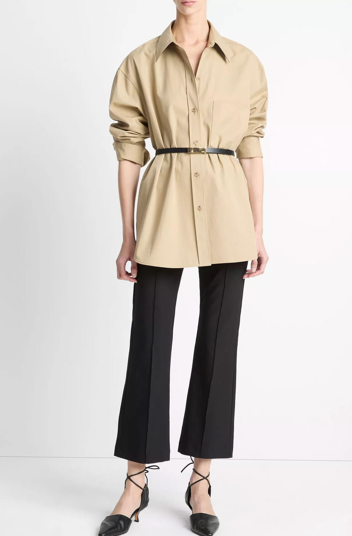 VINCE OVERSIZED SHIRT W/FAUX LEATHER-Clothing-Vince-Amalfi-XS-Mercantile Portland