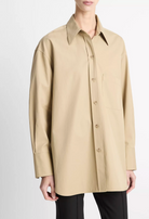 VINCE OVERSIZED SHIRT W/FAUX LEATHER-Clothing-Vince-Cobblestone-XS-Mercantile Portland