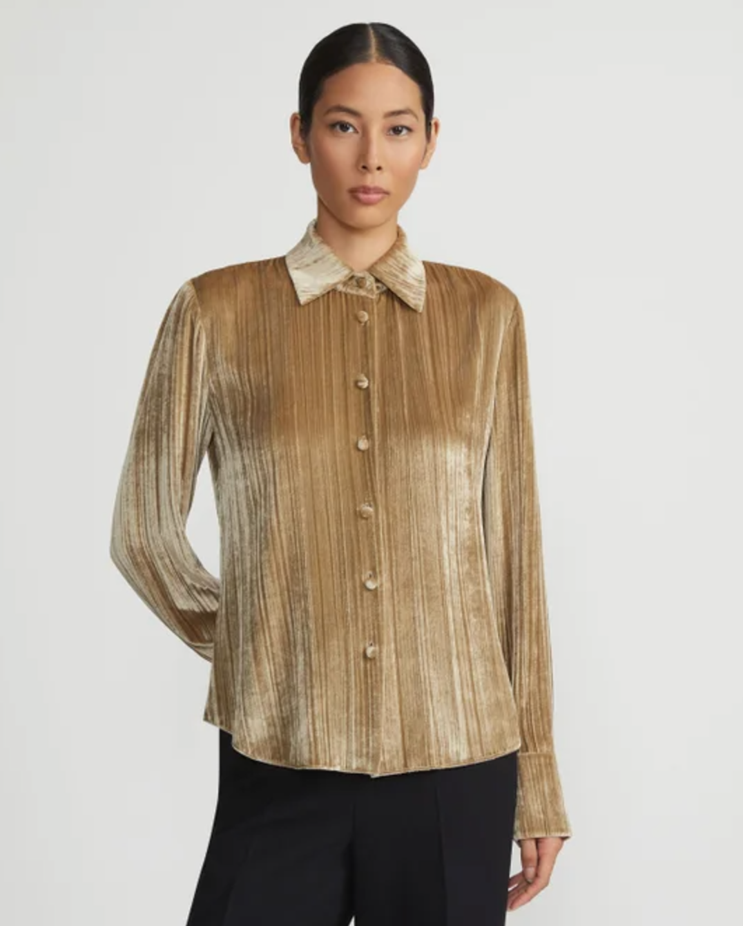 Viscose-Silk Velvet Plissé Collared Blouse-Clothing-Lafayette 148-Natural-XS-Mercantile Portland