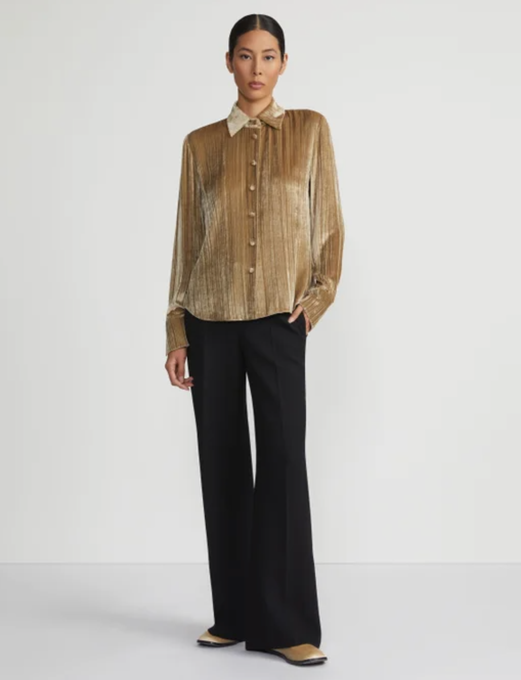 Viscose-Silk Velvet Plissé Collared Blouse-Clothing-Lafayette 148-Natural-XS-Mercantile Portland