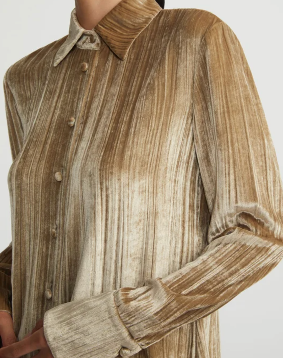 Viscose-Silk Velvet Plissé Collared Blouse-Clothing-Lafayette 148-Natural-XS-Mercantile Portland