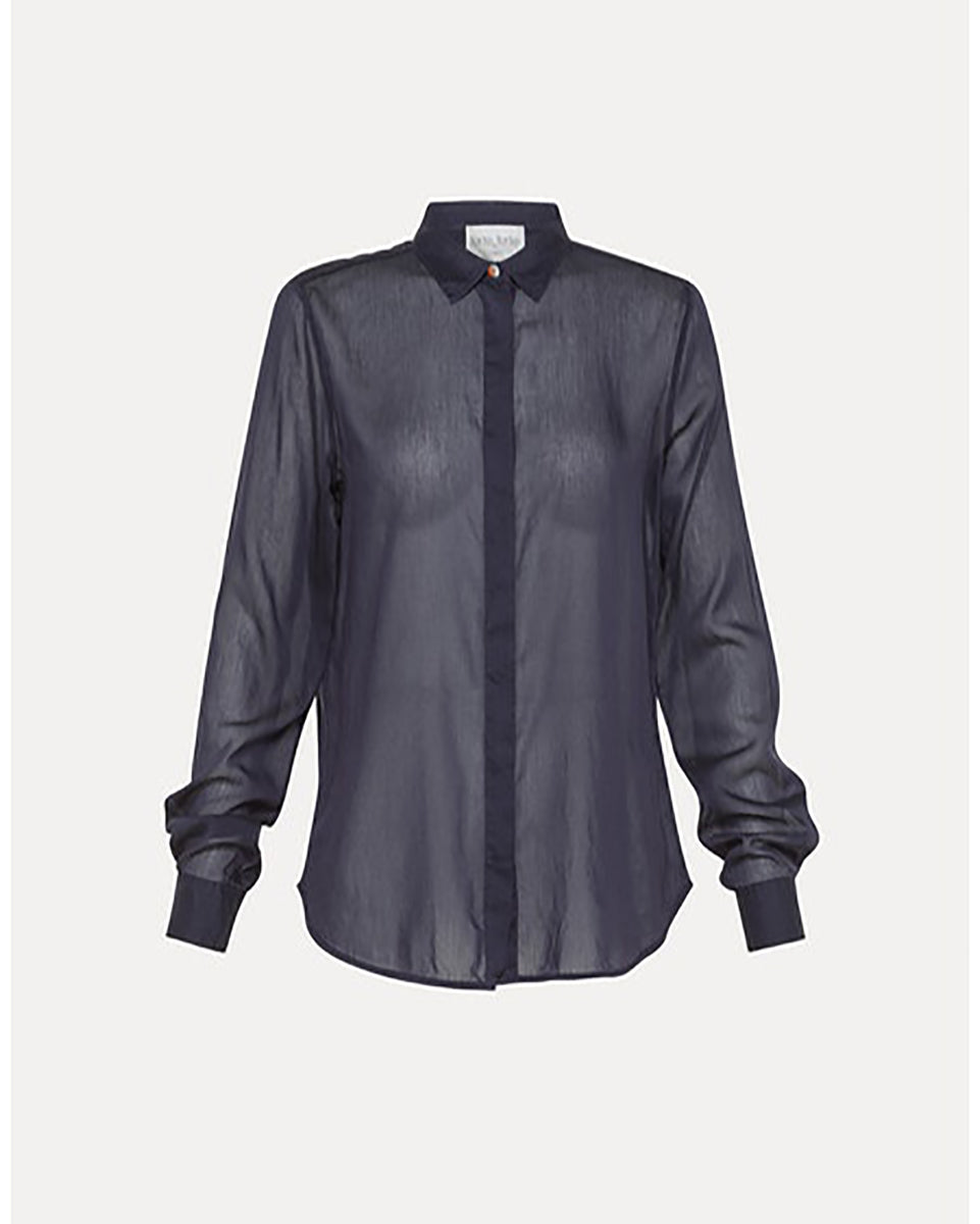 Voile Regular Shirt with Amourrina Buttons-Shirts-Forte Forte-Nuit • forte forte-0-Mercantile Portland