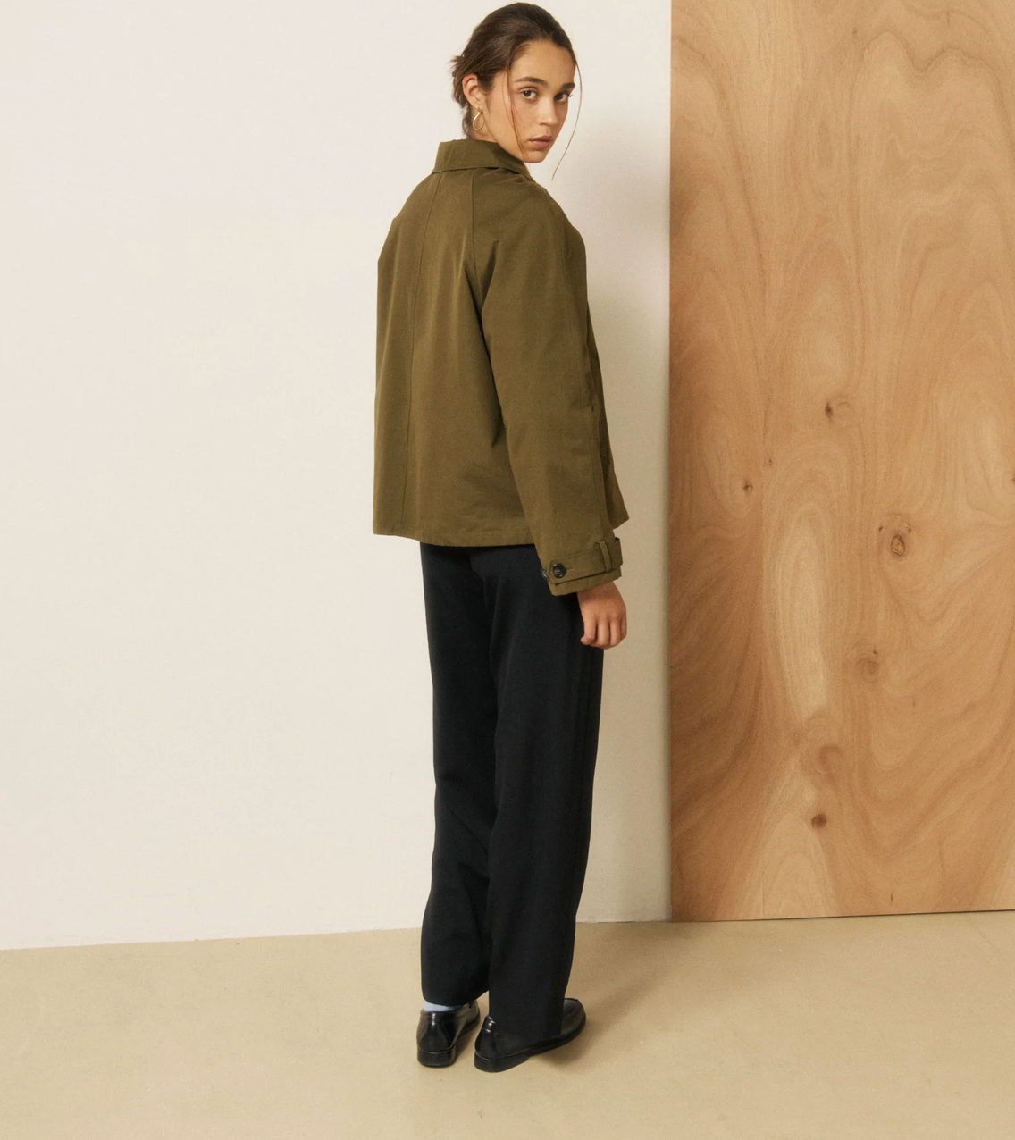 Voltaire Coat in Army Green Cotton Gabardine-Outerwear-HARTFORD-Army-1-Mercantile Portland