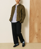 Voltaire Coat in Army Green Cotton Gabardine-Outerwear-HARTFORD-Army-1-Mercantile Portland