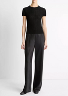 Waffle-Knit Cashmere-Silk Short Sleeve Crew-Clothing-Vince-Black-XXS-Mercantile Portland
