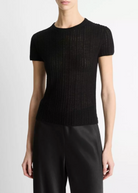 Waffle-Knit Cashmere-Silk Short Sleeve Crew-Clothing-Vince-Black-XXS-Mercantile Portland