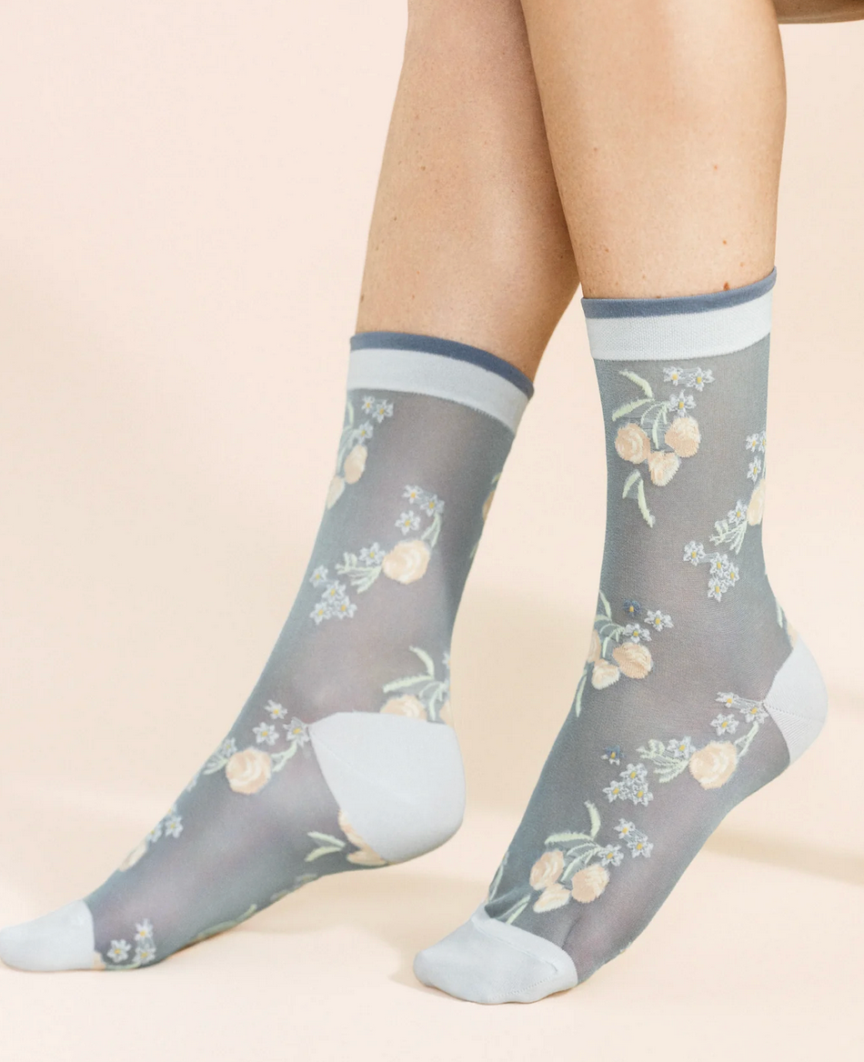 Wanda Sheer Crew Sock in Blue-Accessories-Hansel from Basel-Blue-OS-Mercantile Portland