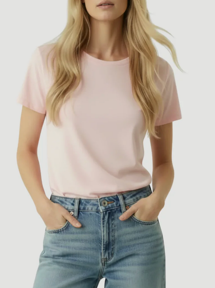 Washable Cashmere Crew T-shirt in Blossom-T-Shirts-Majestic Filatures-BLOSSOM-1-Mercantile Portland
