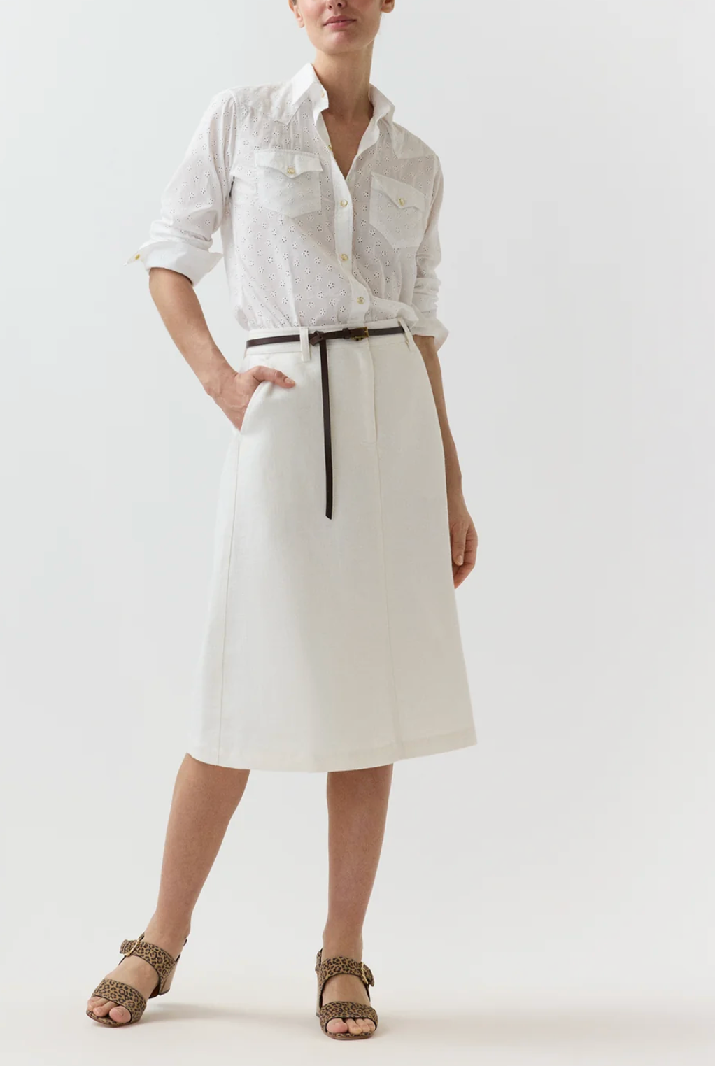 Western Shirt in White Eyelet-Shirts-Mashburn-White-XS-Mercantile Portland