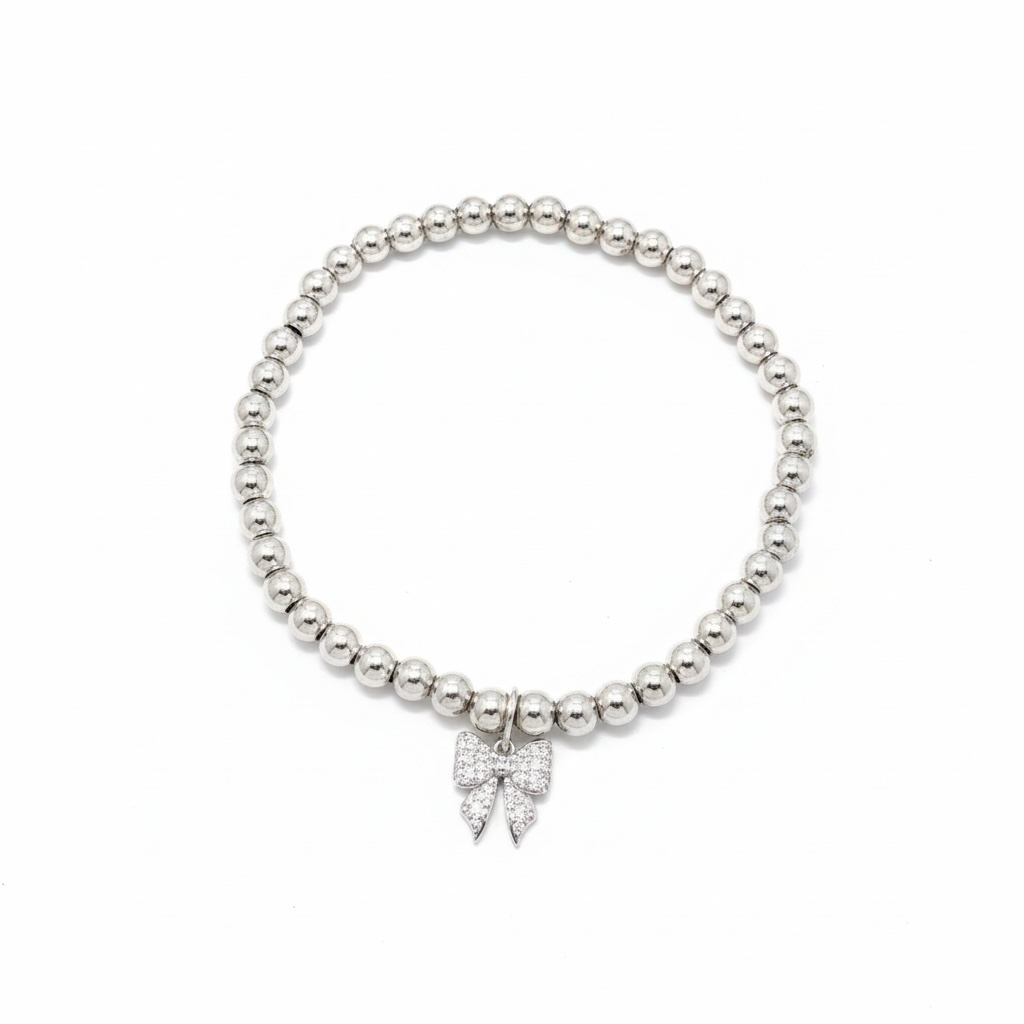 White Diamond Bow Charm Bracelet-Jewelry-Sydney Evan-OS-WG-Mercantile Portland