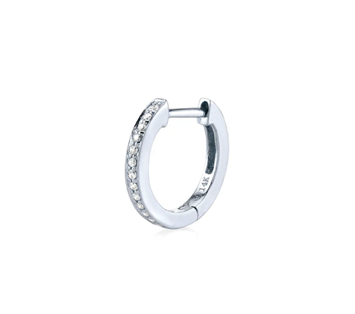 White Gold & Pavé Diamond Huggie Hoop-Jewelry-Sydney Evan-White Gold-OS-Mercantile Portland