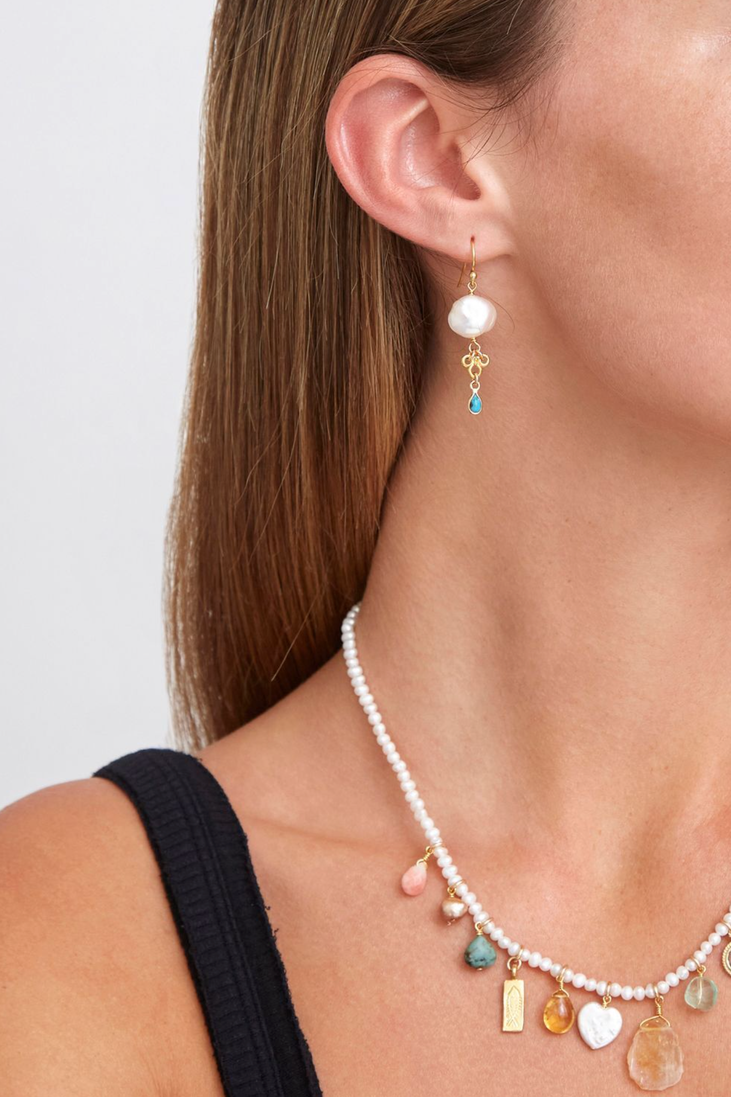 White Pearl and Turquoise Earrings-Accessories-Chan Luu-White Pearl-OS-Mercantile Portland