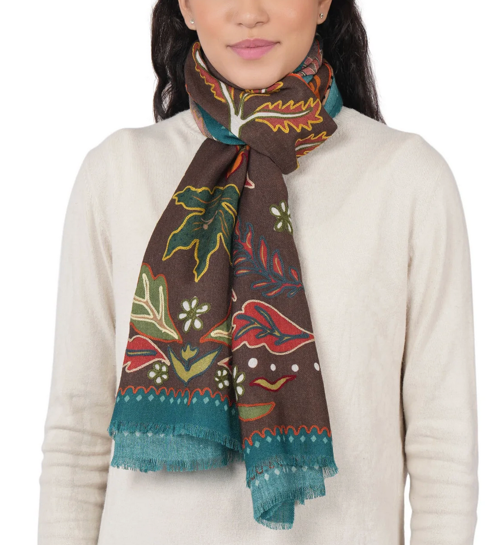 Wild Grace Embroidered Wool Scarf-Scarves and Wraps-Mercantile Portland-Vintage Brown-OS-Mercantile Portland