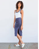 Women's Side Shred Midi Skirt-Skirts-Sundry-Navy-XS-Mercantile Portland
