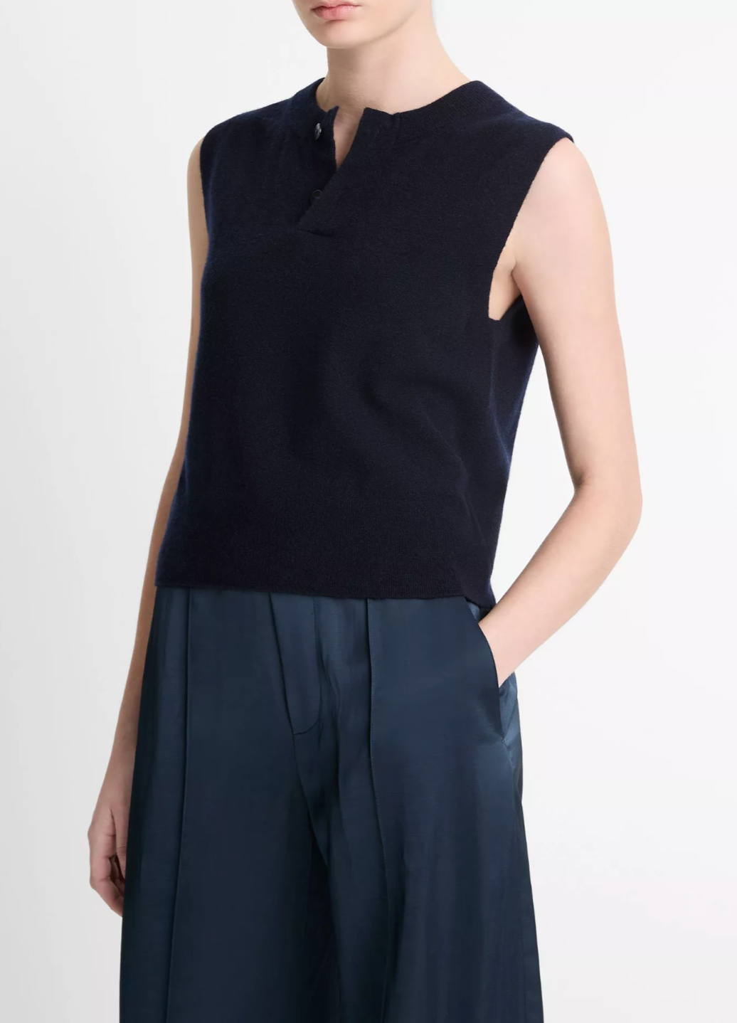 Wool-Blend Henley Crew Neck Shell-Clothing-Vince-Coastal Blue-XXS-Mercantile Portland