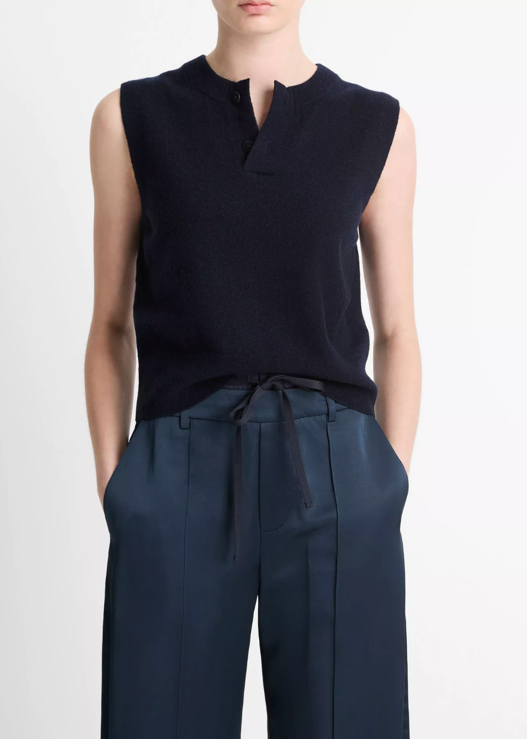 Wool-Blend Henley Crew Neck Shell-Clothing-Vince-Coastal Blue-XXS-Mercantile Portland
