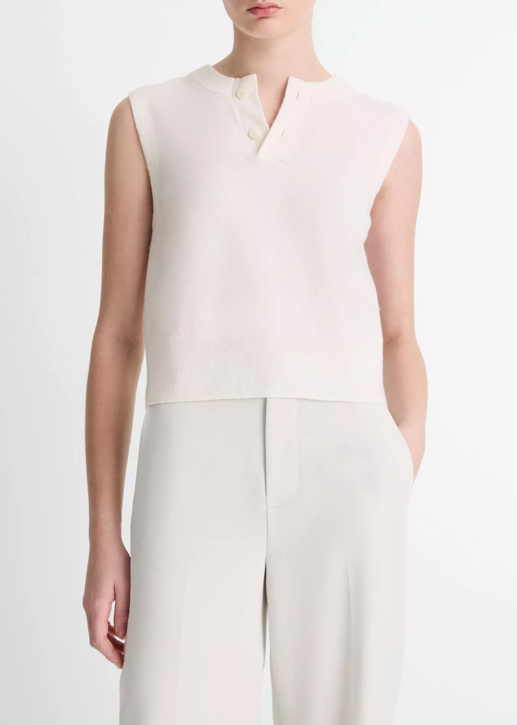 Wool-Blend Henley Crew Neck Shell-Clothing-Vince-Off White-XXS-Mercantile Portland