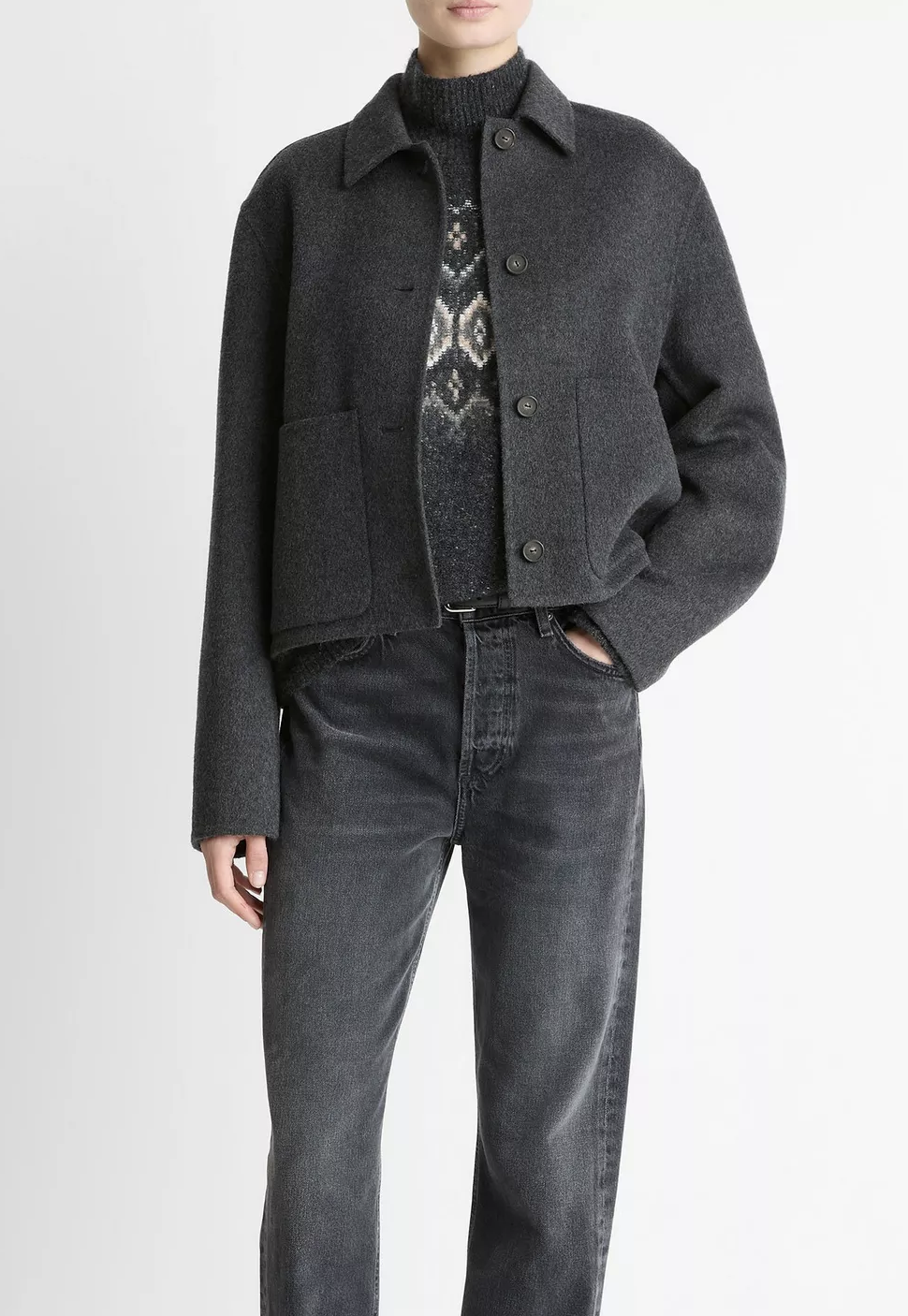 Wool & Cashmere Short Jacket in Charcoal-Jackets-Vince-Charcoal-XS-Mercantile Portland