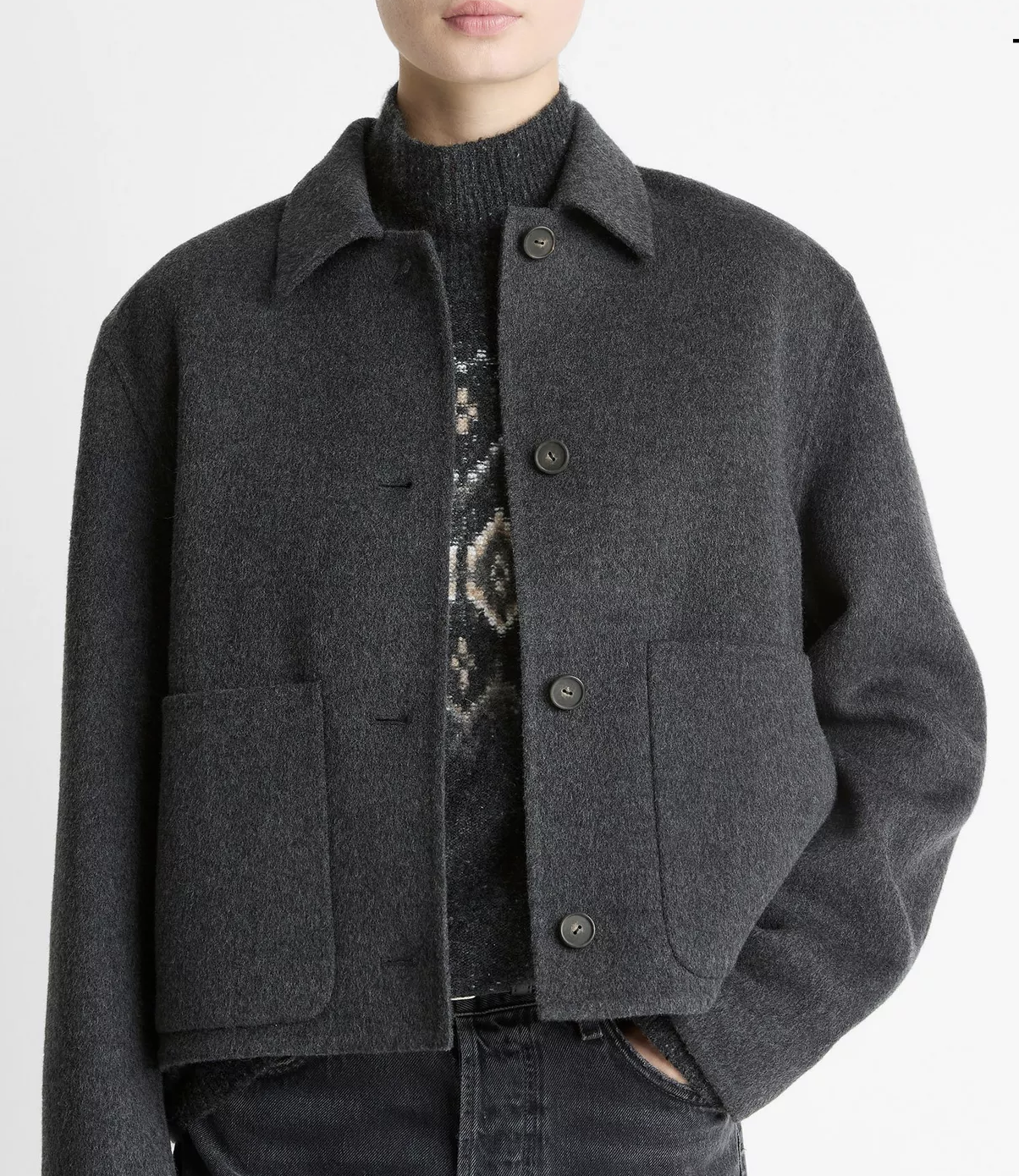 Wool & Cashmere Short Jacket in Charcoal-Jackets-Vince-Charcoal-S-Mercantile Portland