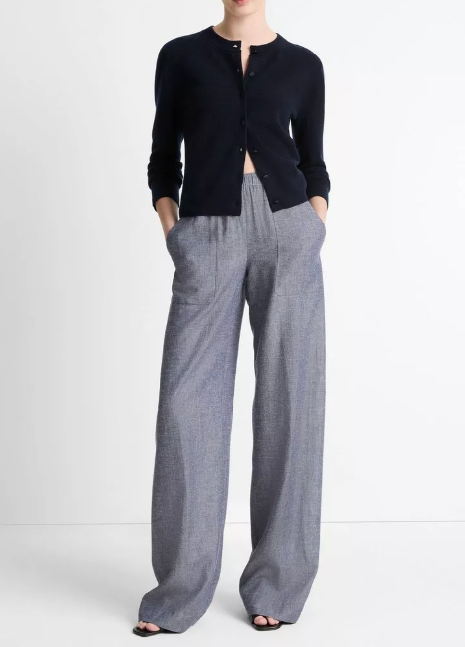 Wool & Cashmere Tipped Half Moon Cardigan-Clothing-Vince-Coastal Blue/ Optic White-XXS-Mercantile Portland