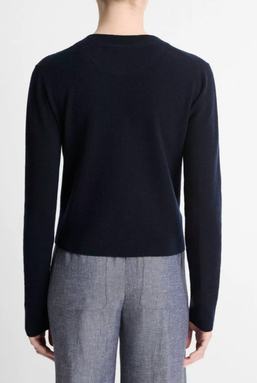 Wool & Cashmere Tipped Half Moon Cardigan-Clothing-Vince-Coastal Blue/ Optic White-XXS-Mercantile Portland