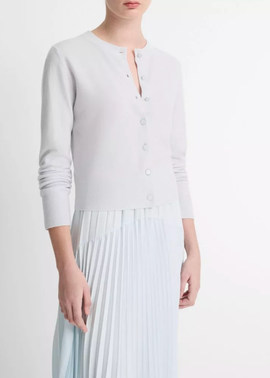 Wool & Cashmere Tipped Half Moon Cardigan-Clothing-Vince-Opal Grey/ Optic White-XXS-Mercantile Portland