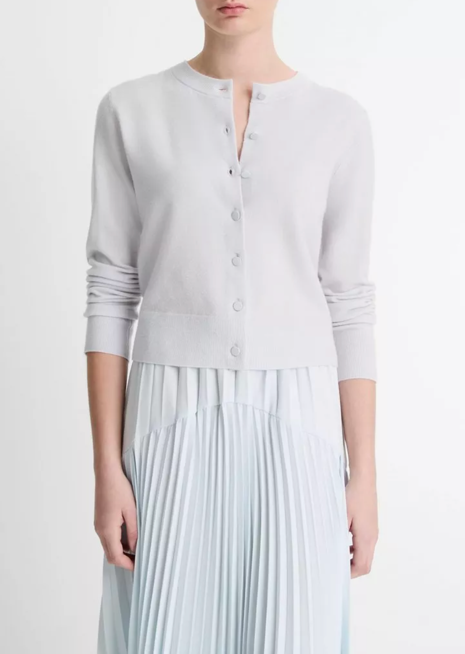 Wool & Cashmere Tipped Half Moon Cardigan-Clothing-Vince-Opal Grey/ Optic White-XXS-Mercantile Portland