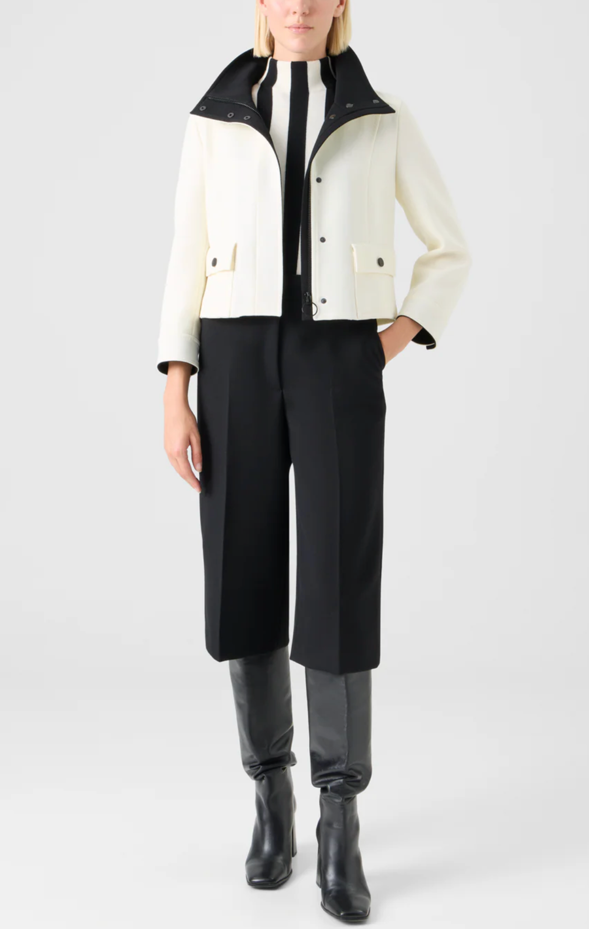 Wool Jacket in Cream-Jackets-Akris Punto-Cream/Black-4-Mercantile Portland