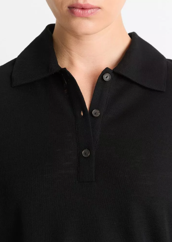 Wool Relaxed Long-Sleeve Polo Shirt-Clothing-VINCE-Black-XXS-Mercantile Portland