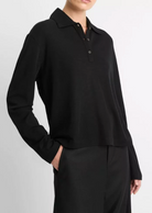 Wool Relaxed Long-Sleeve Polo Shirt-Clothing-VINCE-Black-XXS-Mercantile Portland