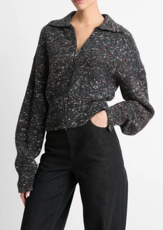Wool-Silk Donegal Zip Jacket-Outerwear-Vince-Black Donegal-XXS-Mercantile Portland
