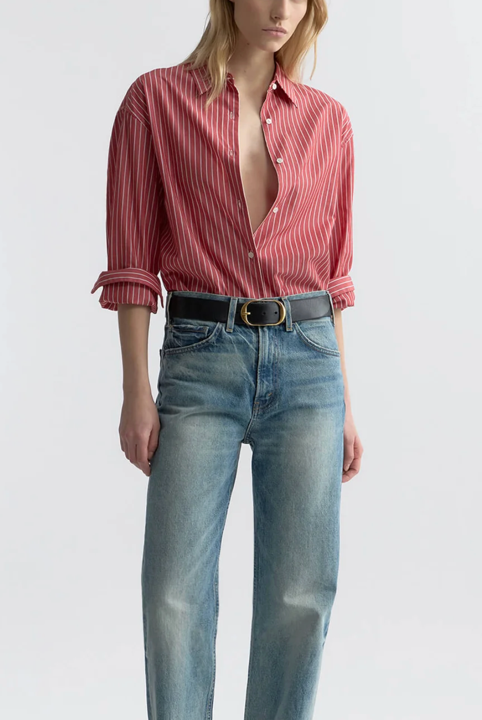 Yorke Striped Cotton Shirt-Shirts-Nili Lotan-Red/White Stripe-XS-Mercantile Portland
