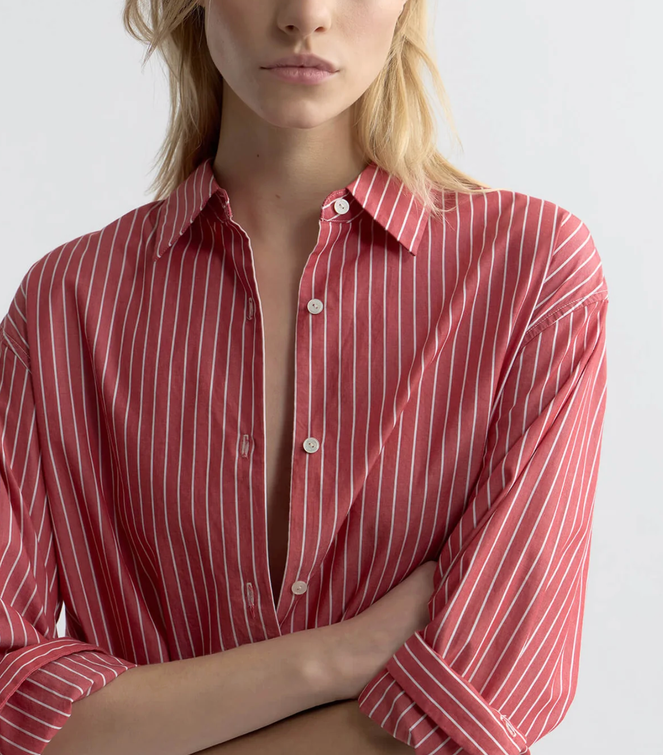 Yorke Striped Cotton Shirt-Shirts-Nili Lotan-Red/White Stripe-XS-Mercantile Portland