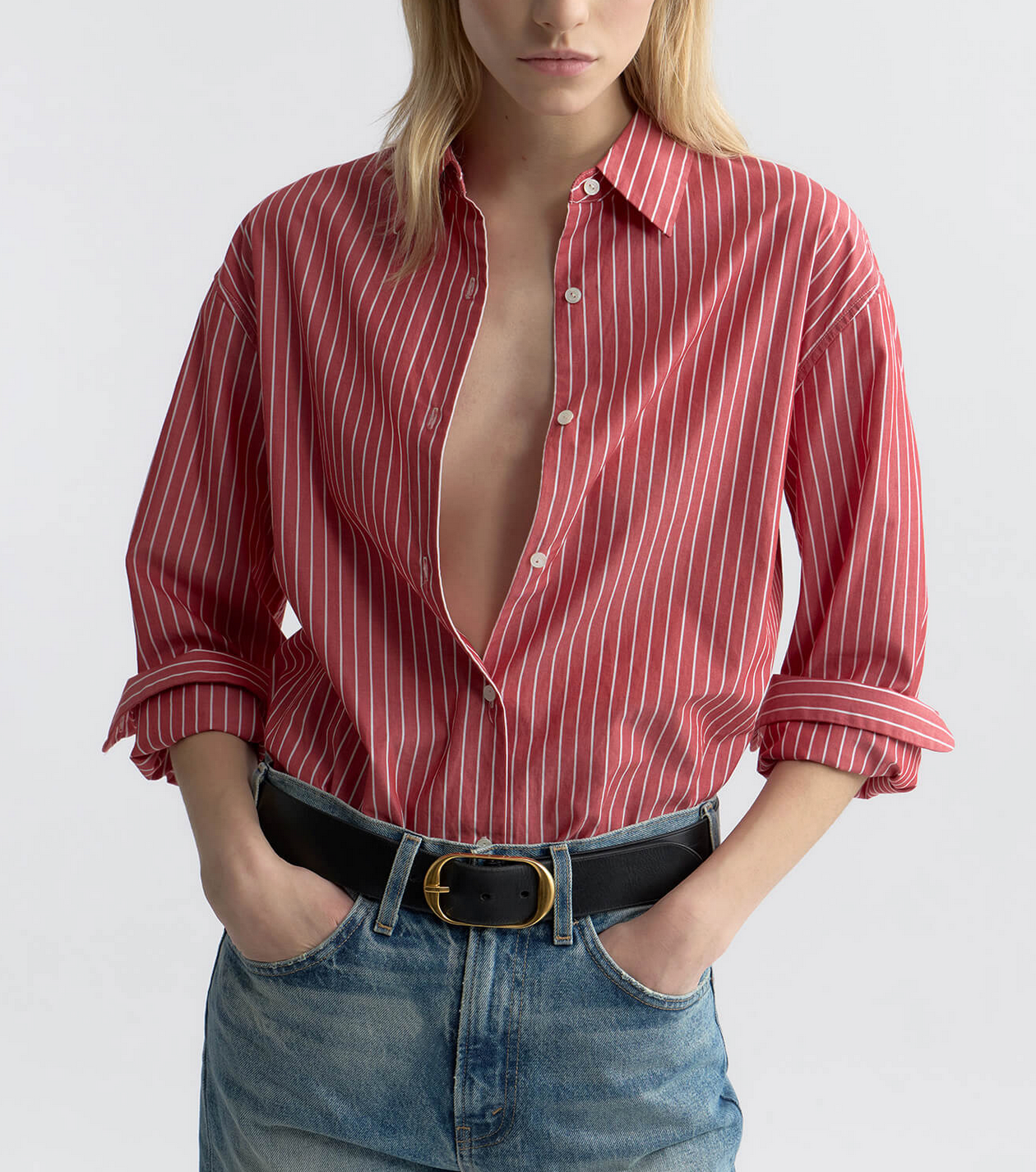 Yorke Striped Cotton Shirt-Shirts-Nili Lotan-Red/White Stripe-XS-Mercantile Portland