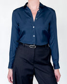 Yuppy R Stretch Silk Shirt in Navy-Shirts-Amina Rubinacci-Navy-38-Mercantile Portland